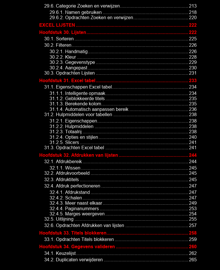 Inhoudsopgave Excel pagina 2